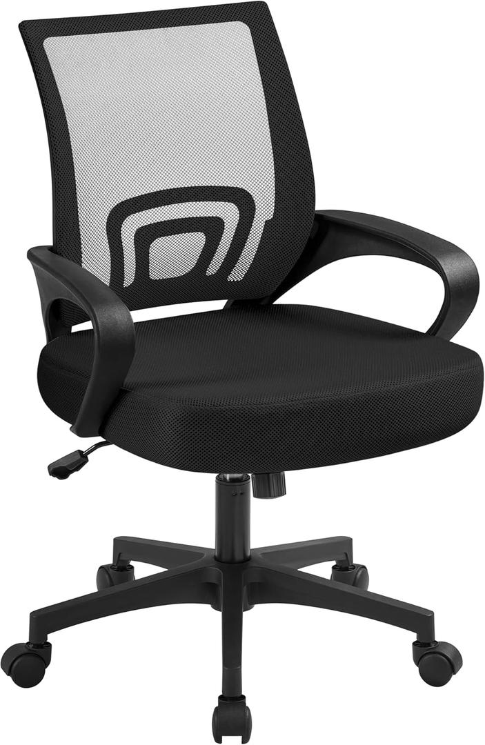 Yaheetech Mid-Back Mesh Office Chair Adjustable Ergonomic Computer Task Chair Swivel Rolling with Lumbar Support Armrest for Home Office Work Study, Black