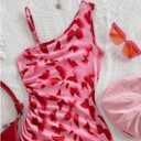 SHENHE Girl's Butterfly Print One Shoulder Dress Sleeveless Ruched Summer Vacation Mini Dresses (Pink) 9Y