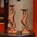 15H Antique Bronze Seahorse Candle Holder 2 Pcs Statue Elegant Home Wedding Table Ocean Seaside Decor Saltwater Fish Coastal Nautical Bygone Era Theme Presents for Sea Marine Magical Things Lovers