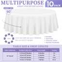 10 Pack White Round Tablecloth 90 Inch Washable Polyester Tablecloths for Round Tables Stain Resistant and Wrinkle Table Cloth Decorative Fabric Table Cover for Dining Wedding Party Banquet Buffet