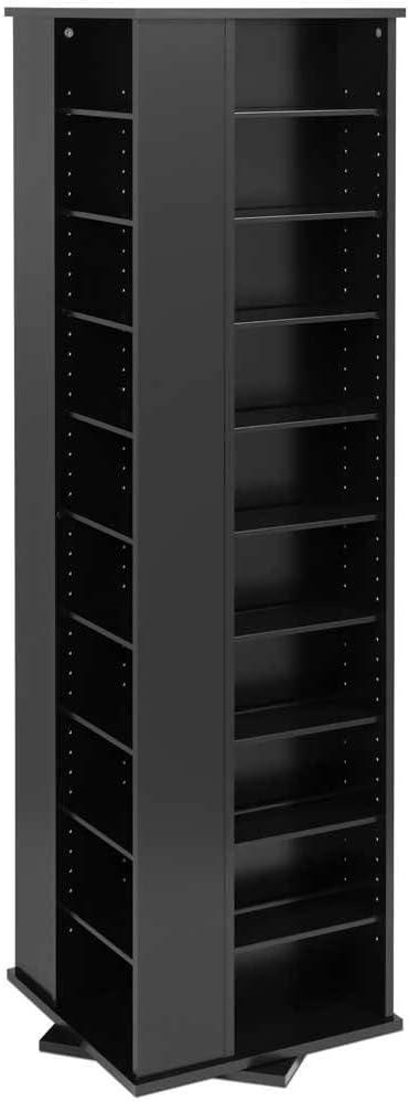 Prepac 4 Sided Revolving Display Cabinet, Black Storage Cabinet with 36 Adjustable Shelves Narrow DVD Storage Cabinet Ideal for Living Room 18.75" D x 18.75" W x 65" H