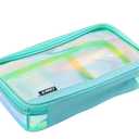 5 Pack Caseit Clear XL Pouch Clear Pencil Case, Clear Zipper Pencil Pouch, Transparent Pen Pouch, Travel Toiletry Bag, Cosmetic Bag, Stationary Bag for Office School, PLP18VC, Iridescent & Mint