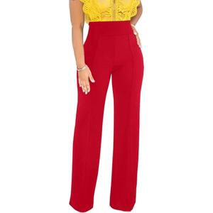Women Stretchy Straight Leg Dress Pants Comfy Solid Classic High Waisted Wide Leg Long Bootcut Pant Slacks Work Office (Medium, Red)