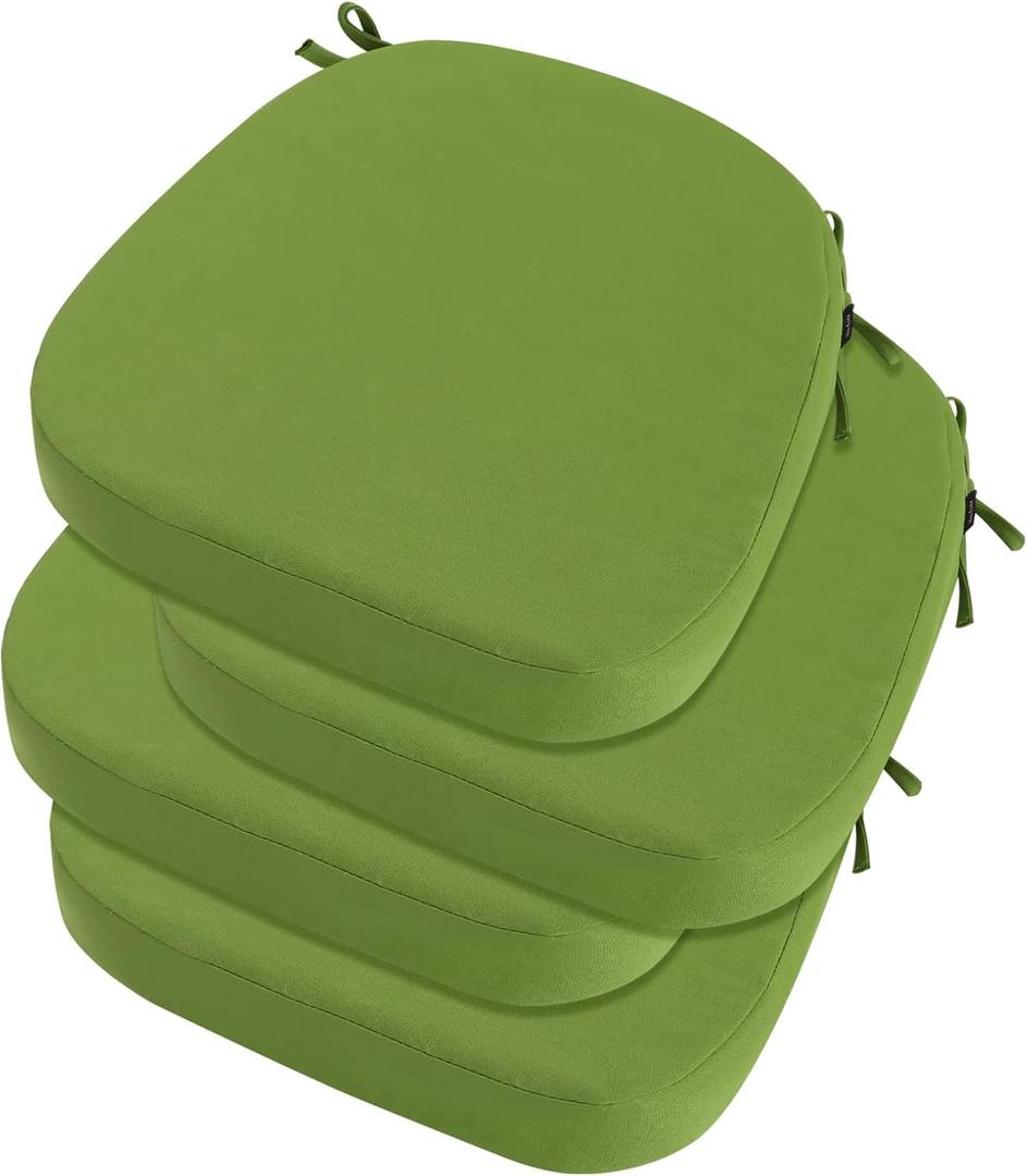 idee-home Outdoor Chair Cushions Set of 2, 17" x 17" x 3" Thick Patio Furniture Outdoor Seat Cushions Waterproof with Ties, Dining Pads (Green)