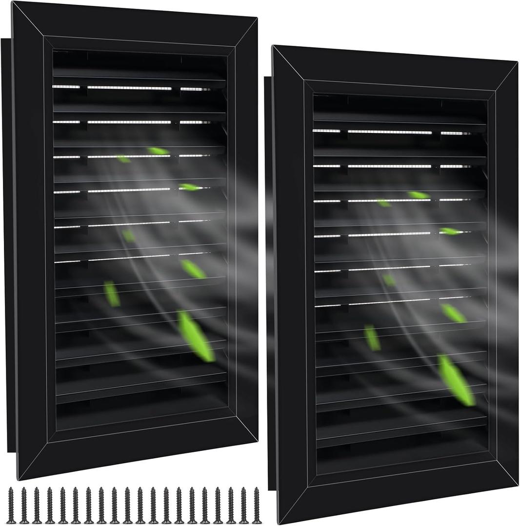Gisafai 2 Pcs 12" x 18" Gable Vent Aluminum Alloy Wall Vents Shed Attic Vent with Screen Return Air Grill with Screws, for Ventilation Exterior Doors Wall House (Black)