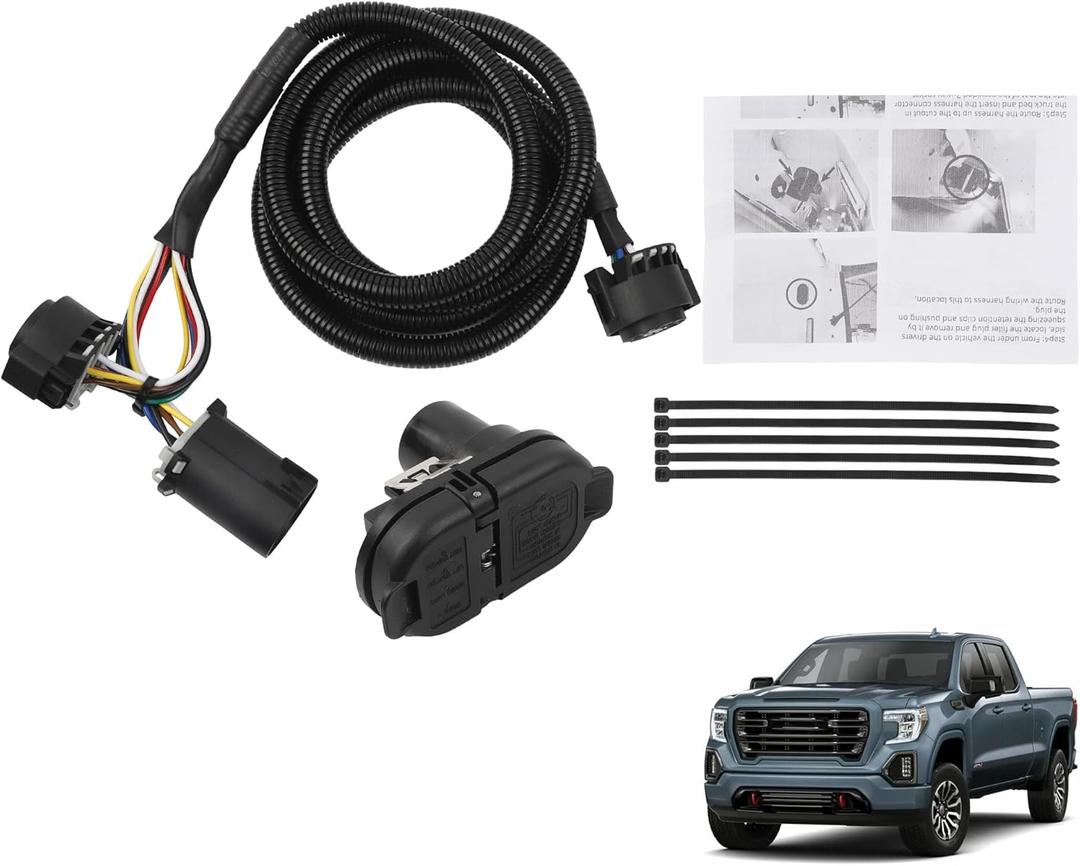 Dasbecan 56003 Trailer Wiring Harness Compatible with 2019-2025 Chevrolet Silverado 1500 2500HD 3500HD GMC Sierra 1500 2500HD 3500HD 4-Pin Connector Towing Wiring Kit