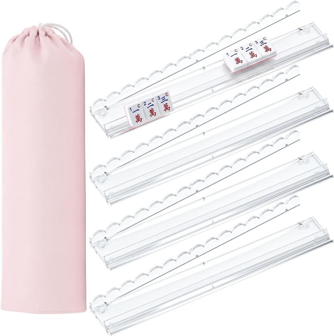 4 Pack 20Inch Acrylic Clear Mahjong Racks with Pushers