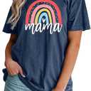 Mama Shirt Women Rainbow Mom Graphic Tshirts Short Sleeve Shirts Casual Bleached Tie Dye Tee Tops (Blue, S)