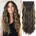 BARSDAR Wavy Clip in Hair Extensions - 20 Inch Highlight Hair Extensions Clip in for Women - 5PCs Thick Soft Synthetic Loose Wavy Clip in Hairpieces – Chocolate Brown with Highlights