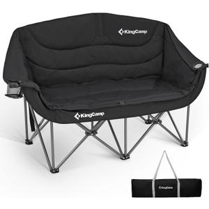 KingCamp Double Camping Chair, Oversized 880lbs Heavy Duty Loveseat for Adults Portable Folding XL 2 Person Couch Padded Comfortable Two Seat with Cup Holder for Outdoor Lawn Backyard, Black