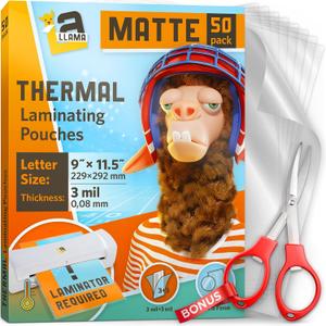 Matte Thermal Laminating Pouches, 9 x 11.5 Inches, 3 Mil Thick, Matte Finish, 50 Pack, Fitted for Letter Size Laminating Sheets 8.5 x 11