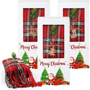 Berlune Christmas Scarf with Fringe Bulk Winter Soft Scarves for Women Men with Xmas Gift Boxes for Christmas Winter Party (Plaid)