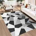 Large Area Rug 5x7 Geometric Rug Living Room Grey and Black Rugs Machine Washable Modern Style Rug Non Slip Printed Low Pile Indoor Floor Carpet for Dining Room Bedroom Office