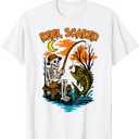 Vintage Reel Halloween Scared Fishing Skeleton Fisherman T-Shirt L