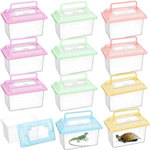 12 Pcs 7"4.3"x4.3" Plastic Reptile Terrariums Carrier Cage Snake Breeding Box Hatching Container Clear Fish Tank with Ventilated Lid for Spider, Tarantula, Hermit Crab, Lizard, Turtle