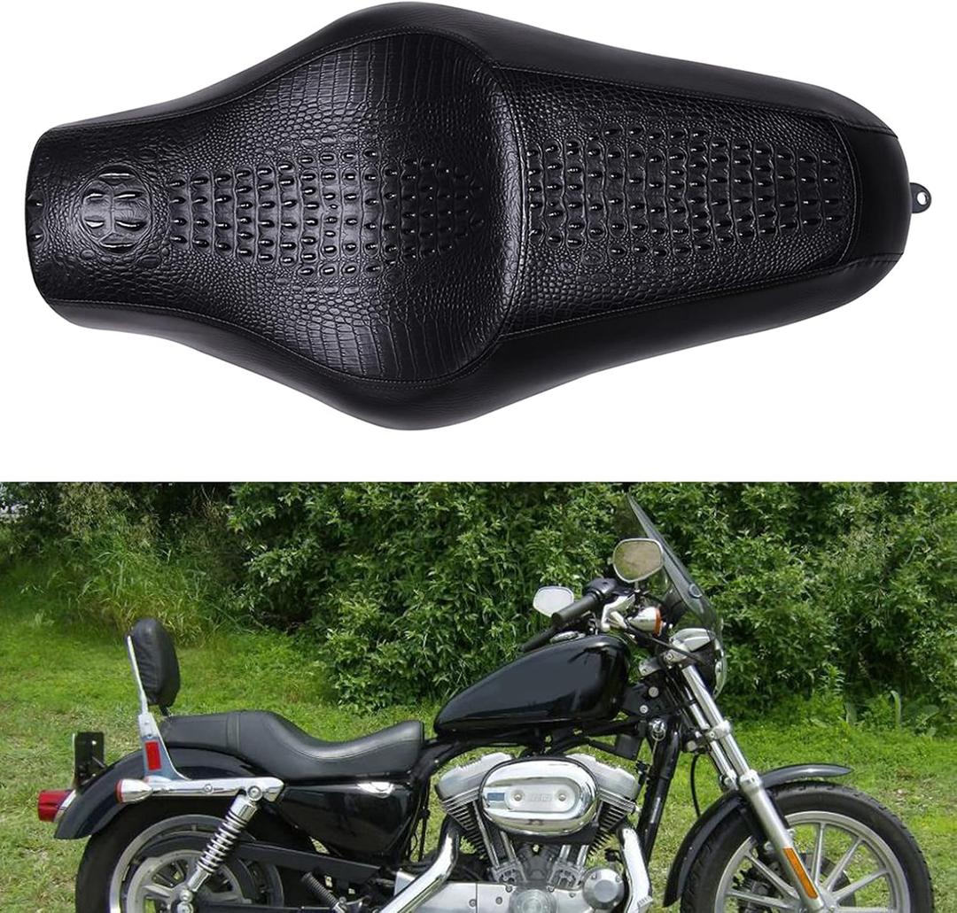 Brown Crocodile Leather Motorcycle Front Driver Rear Passenger Two Up Leather Seat Cushion for Seventy-two XL1200V Sportster 883 Iron 883