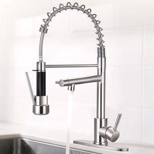 Kitchen Faucet with Pull Down Lock Sprayer, Single Handle High Pressure Brushed Nickel Kitchen Faucet, Double-Headed Spring Stainless Steel Kitchen Sink Faucets