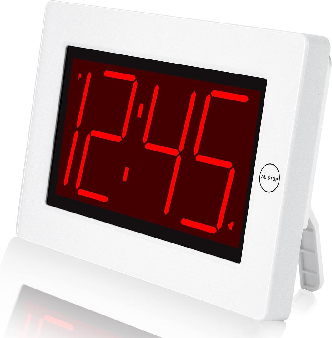 KWANWA Large Digital Alarm Clock, 3" LED Display Battery Operated, Dimmable Auto Night Mode, Easy to Read for Seniors Visually Impaired, Cordless Wall Clock or Table Clock for Bedroom Kitchen Office