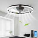 Ceiling Fans with Lights and Remote, 20'' Low Profile Ceiling Fan, 3000-6500K Dimmable Modern Flush Mount LED Fan Light, 6 Wind Speeds, Ceiling Fans for Bedroom Black