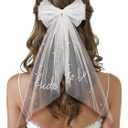 SWEETV Bridal Hair Bow Veil White Bow Clip Bachelorette Party Decorations Pearl Accessories Bride to Be Bridal Shower Gift