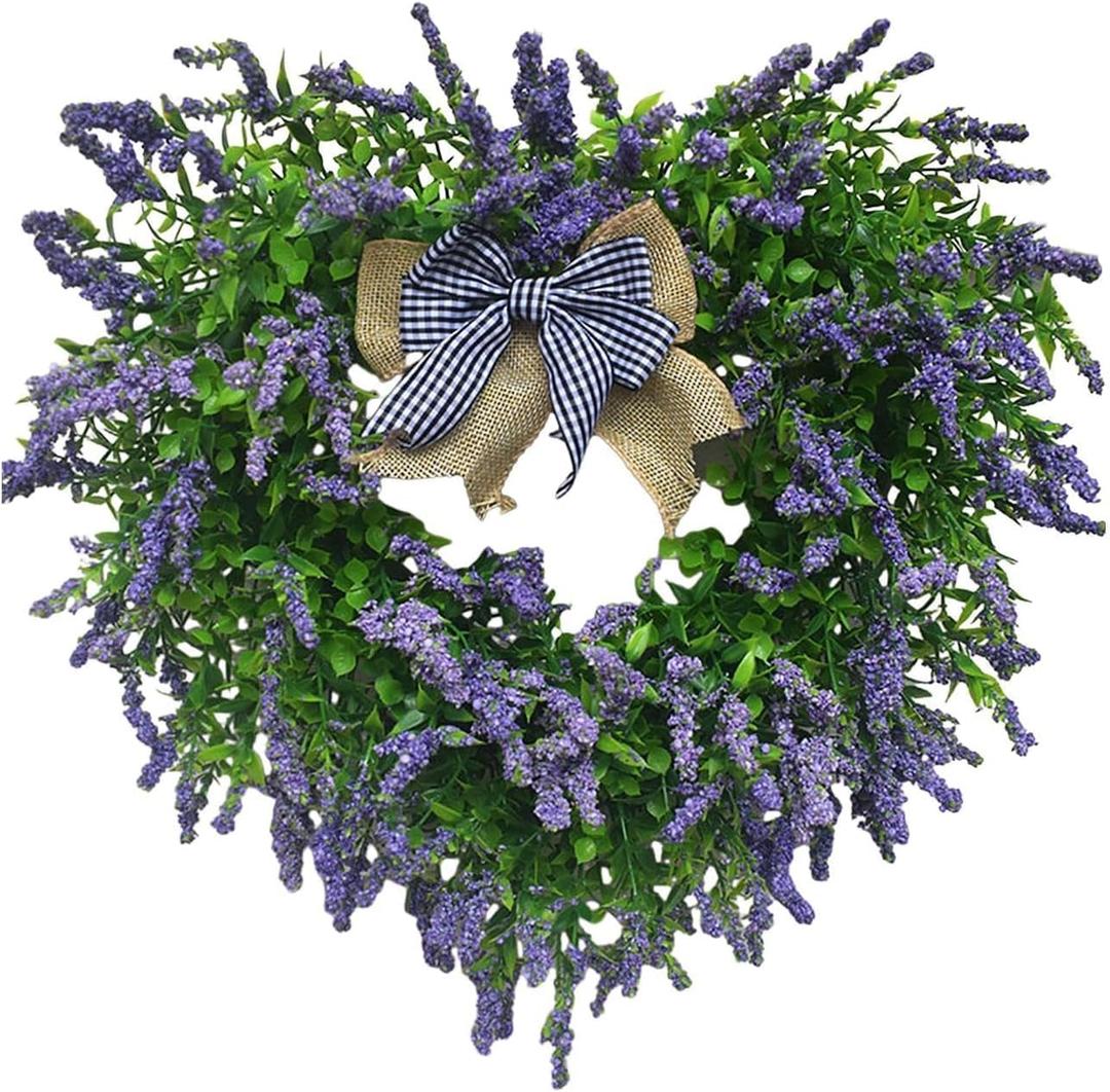 Lavender Heart Shape Wreath Artificial Lavender Garland Valentine's Day Festival Wedding Hanging Decoration - Style B
