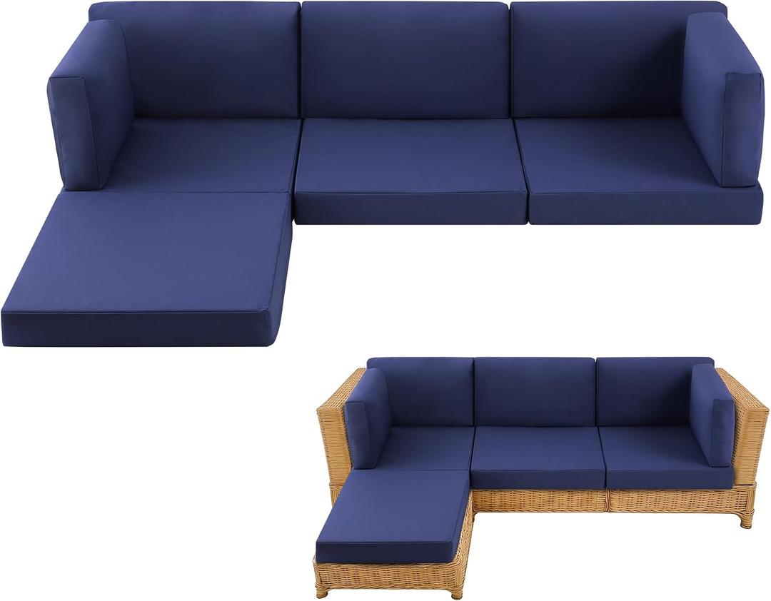 9-Piece Patio Furniture Cushions Set, Replacement Outdoor Cushions for 4-Seat Patio Sectional, Waterproof & Fade Resistant Deep Seat Cushion for Outdoor Sofa, Navy Blue, 9PCS