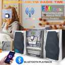 Bluetooth Vinyl Stereo Record Player, 3-Speed Stereo Turntable CD Player Music System with Dual Cassette Deck, Digital Alarm Clock FM Radio Coded CD Tape with Remote Control