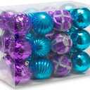 AUXO-FUN 2.36"/60mm shatterproof Christmas Ball Ornaments Tree Decoration Baubles Set of 24 Counts (Purple & Blue)