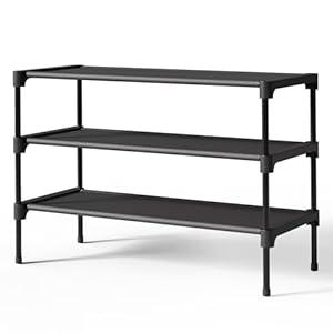 Kitsure Shoe Rack - Non-Woven Shoe Rack Shelf, Shoe Organizer for Closet, Entryway, Garage & Corridor, Stackable Shoe Shelves, 27.5" Wide - 3 Tier, Black 