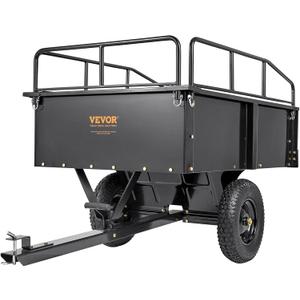 VEVOR Heavy Duty ATV Trailer Steel Dump Cart, 750 lbs 15 Cubic Feet, Garden Utility Trailer Yard Trailers with Removable Sides for Riding Lawn Mower Tractor