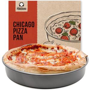 Chef Pomodoro Chicago Deep Dish Pizza Pan 12 Inch, Hard Anodized Aluminum Pizza Pan for Oven, Pre-Seasoned Bakeware Kitchenware, Non-Stick Round Pizza Pans (12-Inch)