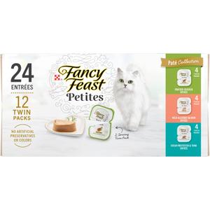 Purina Fancy Feast Gourmet Wet Cat Food Variety Pack, Petites Pate Collection, break-apart tubs, 24 servings - (Pack of 12) 2.8 oz. Tubs, Best By: 09/26