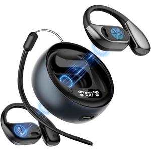 AI Translation Earbuds, OWS Real-Time Translation Language Translator Earphone One Year Free Subscription Translation Device with Technology 144 Languages & 8 Offline Packs (Black)