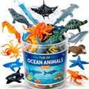 Liberty Imports Bucket of Ocean Sea Animals Toys - 16 PCS Large Underwater Deep Sea Creaures, Realistic Soft Plastic Marine Educational Toy Figures Playset for Toddlers, Kids