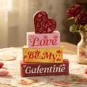 Blulu 4 Pcs Vintage Valentines Galentines Day Decorations Farmhouse Wooden Hearts Table Centerpiece Retro Pink Red Tabletop Signs Block for Ladies Friends Photo Prop Tiered Tray Party Decor