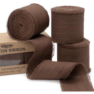 Keypan Brown Ribbon 1-1/2 Inch x 15 Yards Crinkle Fabric Cotton Ribbons for Gift Wrapping Wedding Invites Bouquets Party DIY Crafts Home Decor