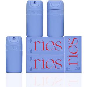 RIES Starter Set Toiletry Travel Bottles Set of 3 (1.7oz) Airless Pump Containers for Shampoo, Conditioner, Body, Face Leak-Proof, TSA-Approved, Dishwasher Safe- (Runaway Blue)
