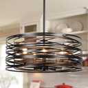 Sigaitwei 5-Light Drum Chandelier for Dining Room19.7" Rustic Farmhouse Dining Room Light FixtureWood Grain and Vintage Black Metal Chandeliers for Kitchen Entryway Living Room