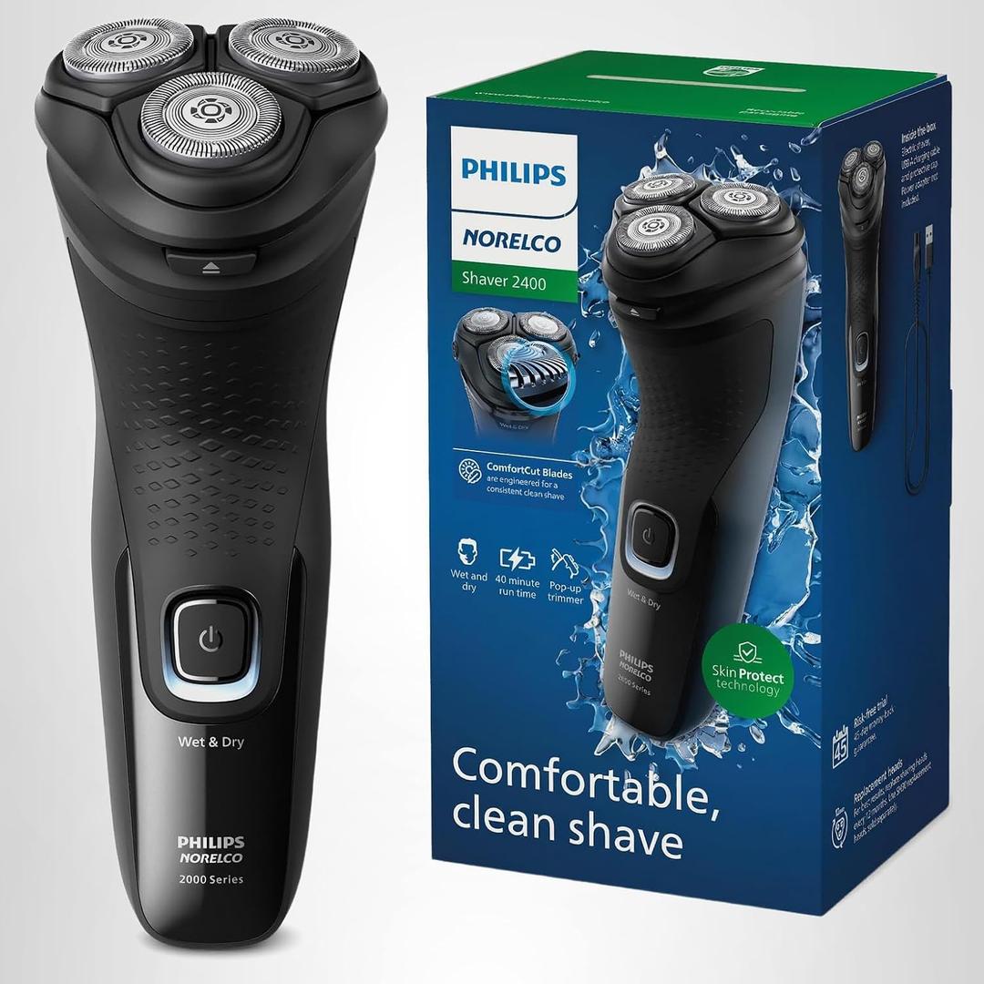 Philips Norelco Shaver 2400 Series, Wet and Dry Electric Shaver, Pop-up Trimmer, P-Cap, Deep Black, Model X3001/90