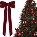 12Pcs Burgundy Velvet Ribbon Bows Christmas Tree Decorations, 5 In x 10 In Xmas Ornaments for Tree Home Party Front Door Wreath Garland Holiday Decor