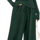 PRETTYGARDEN Women's 2 Piece Lounge Sets Asymmetrical Long Sleeve T Shirt Wide Leg Pants Casual Outfits Tracksuit (Large, Dark Green)