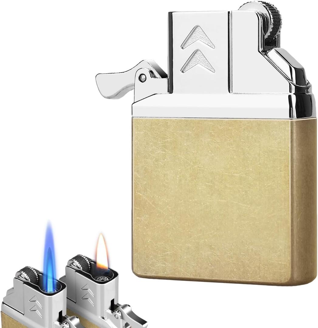 YUSUD Butane Lighter Insert, Butane Refillable Lighters, Dual Torch Jet Flame & Yellow Soft Flame, Best Unique Lighters for Men Women (No Included Fuel)