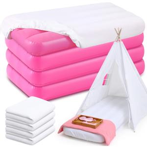 Windyun 4 Sets Kids Air Mattress Bulk with Fitted Sheet,Toddler Inflatable Bed 63 x 27 x 8 Inches Blow up Airbed Camping Sleeping Pad for Aged 3-10 Years Old Birthdays Slumber Sleepover Party (White)