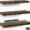 Rustic Wood Floating Shelves Set of 6, Picture Ledge Shelf, Hanging Shelf with Invisible Bracket for Wall Display Book Bedroom Bathroom Study Office Room Decor Brown 4 8 16 Inch