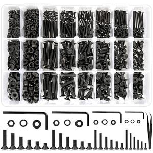 K Kwokker 1700Pcs Screws Assortment Hex Socket Flat Head 24 Size M2 M3 M4 M5 Black Screws, Nuts and Bolts, 10.9 Alloy Steel 8MM to 25MM Metric Bolt Assortment Machine Screws, 8/10/12/16/20/25mm
