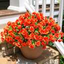 HyeFlora Artificial Faux Outdoor Outside Flowers Plants For Spring Decor, Fake Silk Orange Camellia UV Resistant Look Real for Autumn Planter Front Door Porch Patio Balcony Decoration, 3 Large Bundles