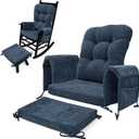 5 PCS Glider Rocker Replacement Cushions with Storage Side Pocket, Luxuriy Chenille Fabric Foam & Microfiber Filling, Thickened & Supportive Rocking Chair Cushion Set, Dark Blue