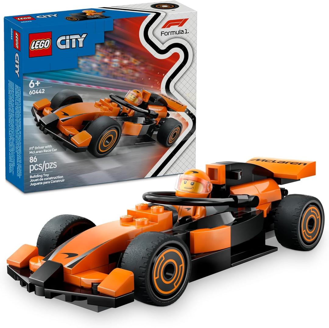 LEGO City F1 Driver with McLaren Race Car Toy - Model Car Building Toy Kit for Kids, Boys and Girls, Ages 6+ - F1 Collectible for Fans - with a Driver Minifigure - Gift Idea for Birthdays - 60442