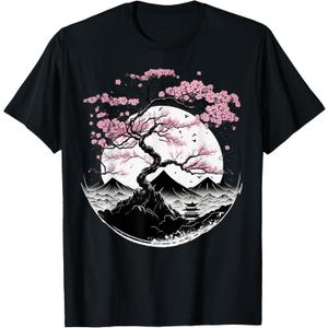 Japanese Sakura Garden Geisha Mount Fuji Cherry Blossom T-Shirt S