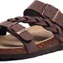 KIDMI Women's Cork Footbed Sandals with Arch Support Comfortable Slip-On Slide Sandals With Adjustable Buckle for Summer (8-8.5, Brown)